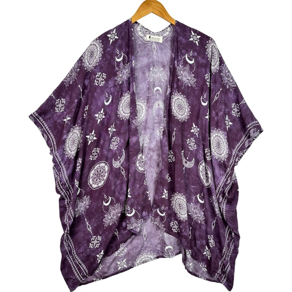 Lotus & Luna Mystic Plum Demi Kimono One Size Rayon Boho Mandala Moon Cover Up